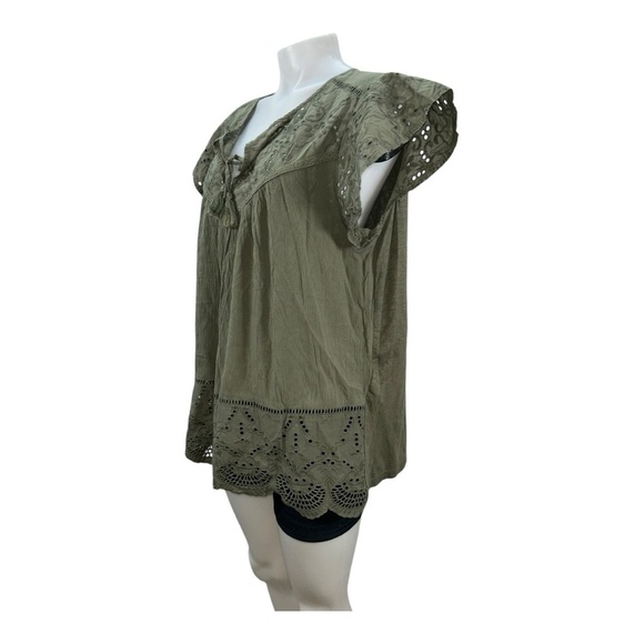Style and Co Green Olive Flutter Sleeve women’s Blouse with Tie Front Size 1X - Picture 4 of 12